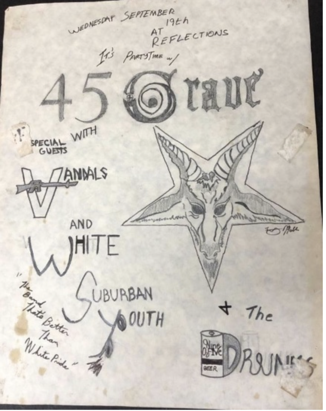 45 Grave, Vandals, White Suburban Youth and Drunks with Guns flyer from 9/19 1984